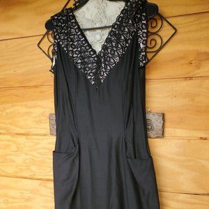 Vtg Harold Williams Blk Dress Classy Sz 10 (med) Hand Stitched, Linen?, Lace